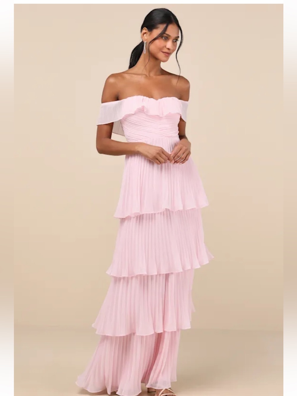 Lulus Always Remarkable Pink Pleatable Off-the-Shoulder Maxi Dress